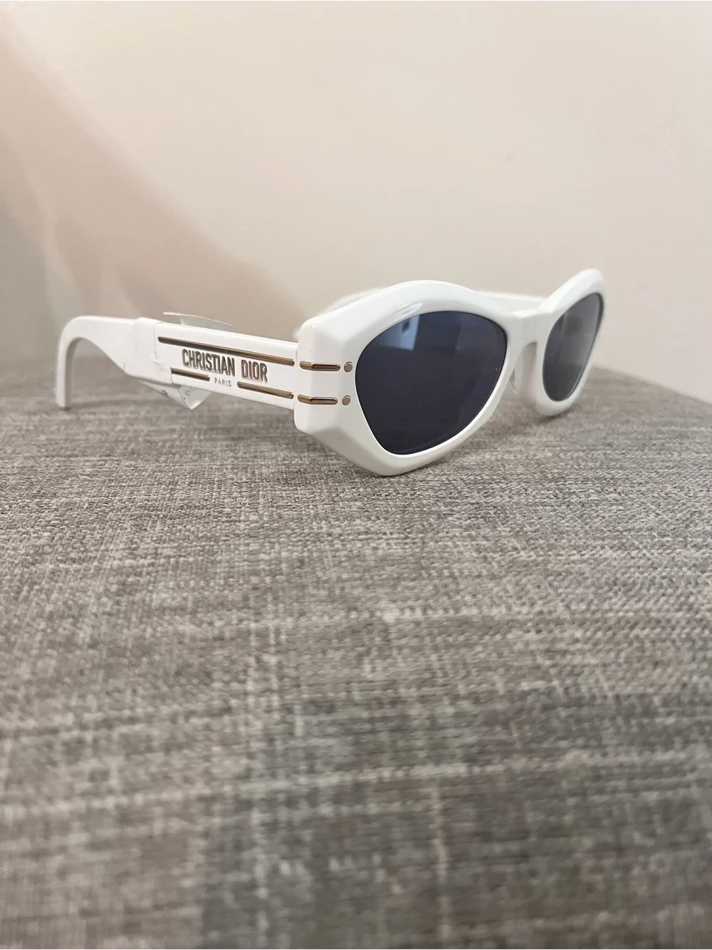 Dior White Oval Sunglasses with Dark Lenses